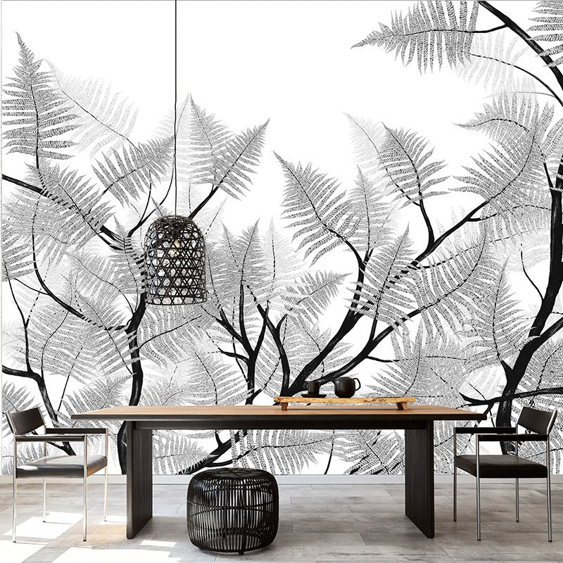 Papier peint panoramique feuillage Luxuriance blanc et noir