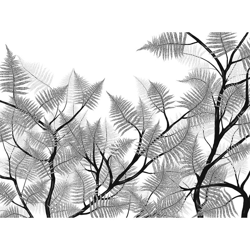 Papier peint panoramique feuillage Luxuriance blanc et noir