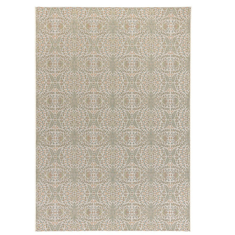 Tapis extérieur beige, orange, vert aux motifs floraux