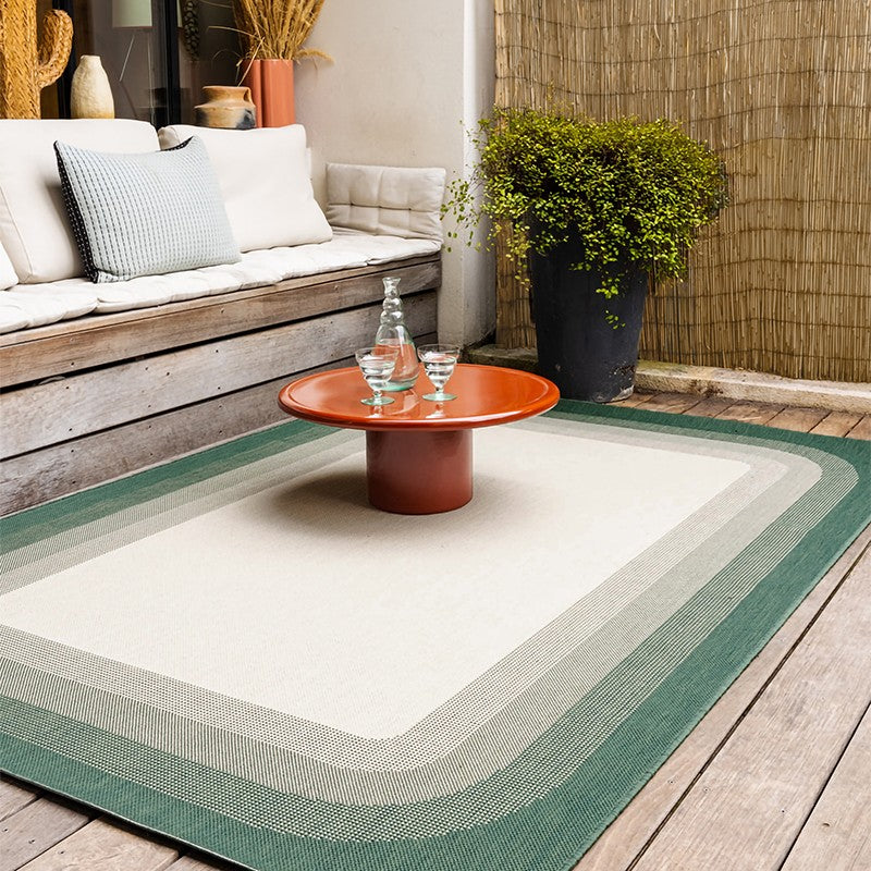 Tapis extérieur vert, blanc et beige