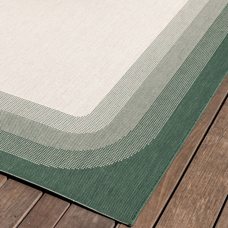 Tapis extérieur vert, blanc et beige