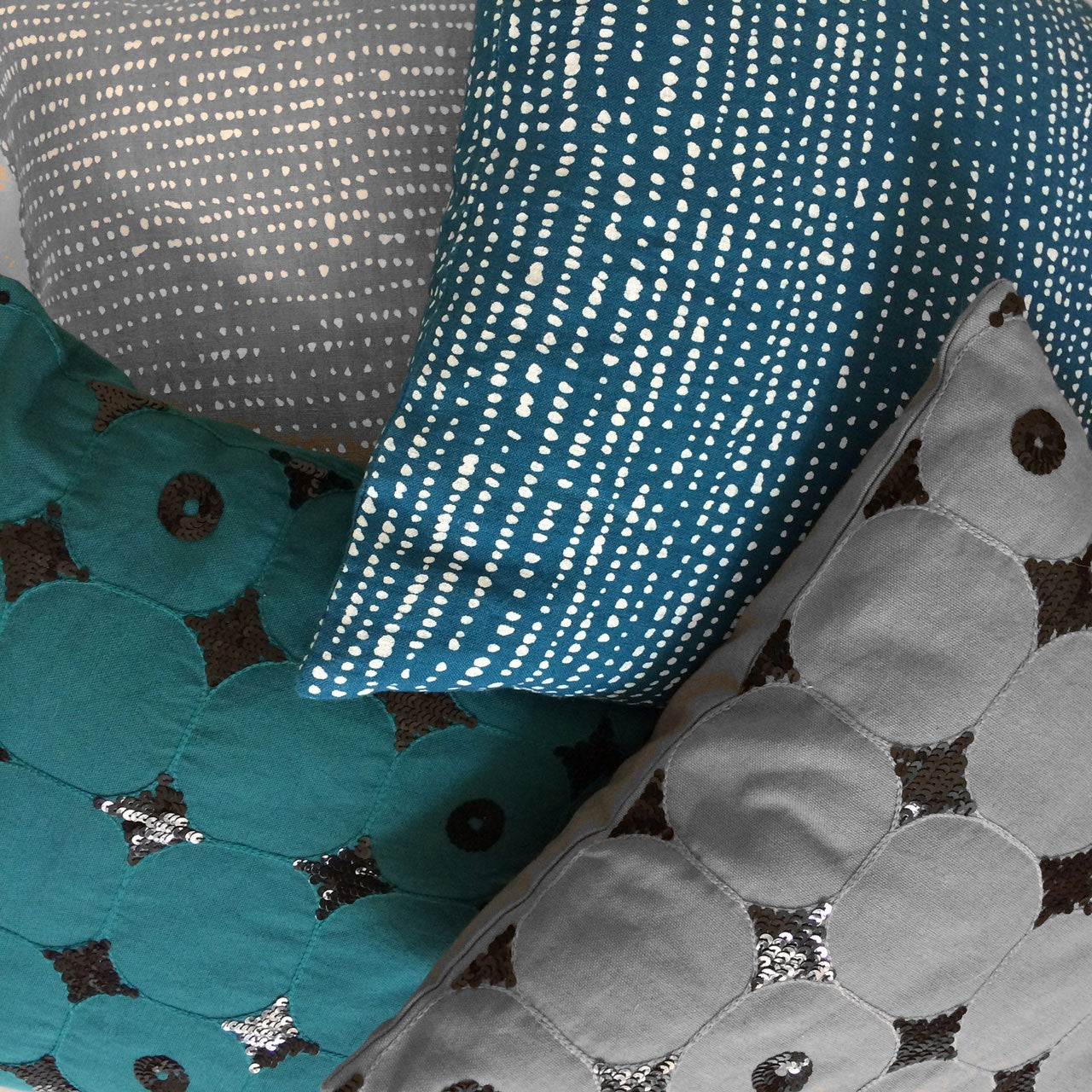 Cushion Cover Losanges en sequins bleu/green
