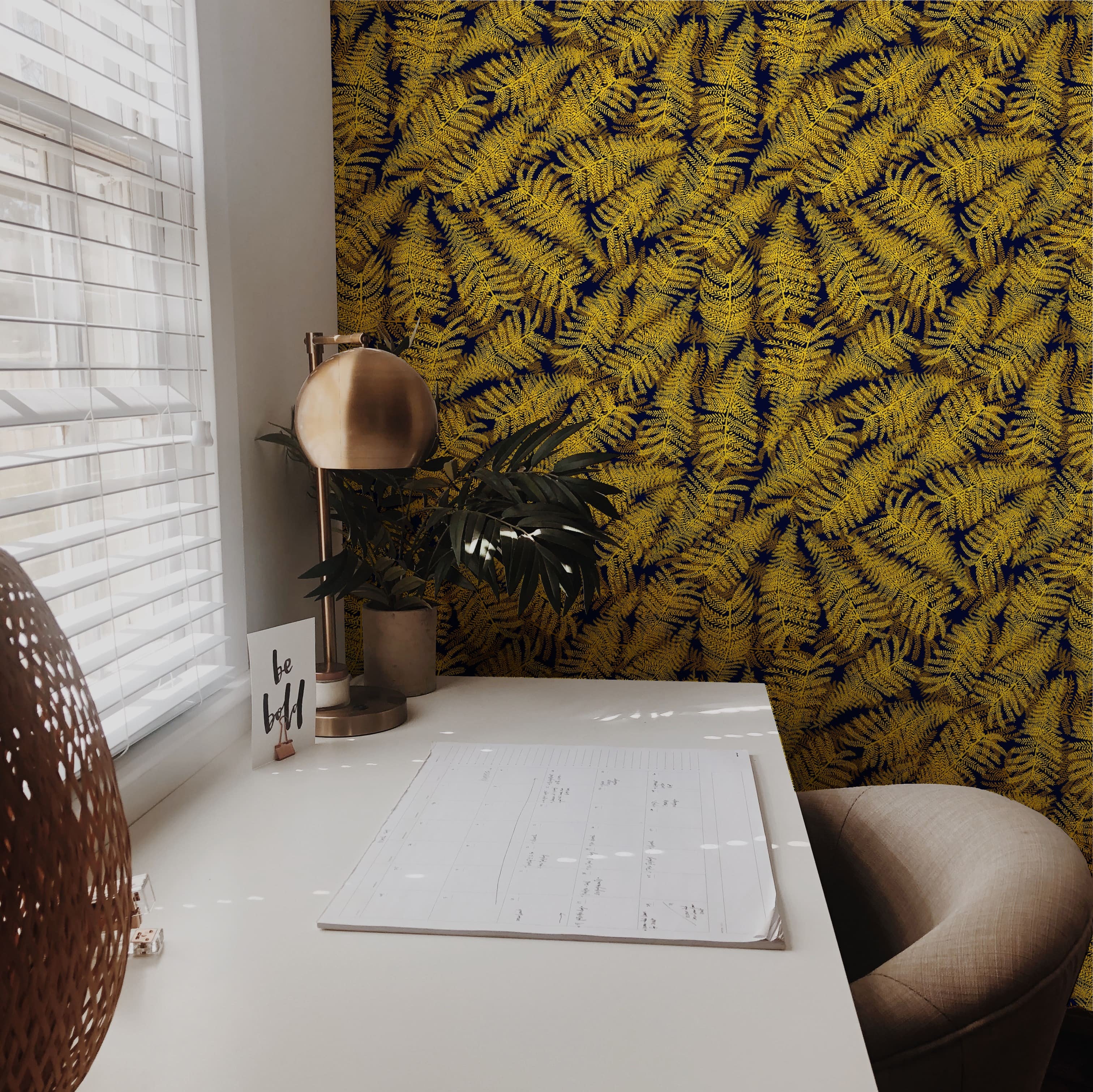 Papier peint jaune or Fougères