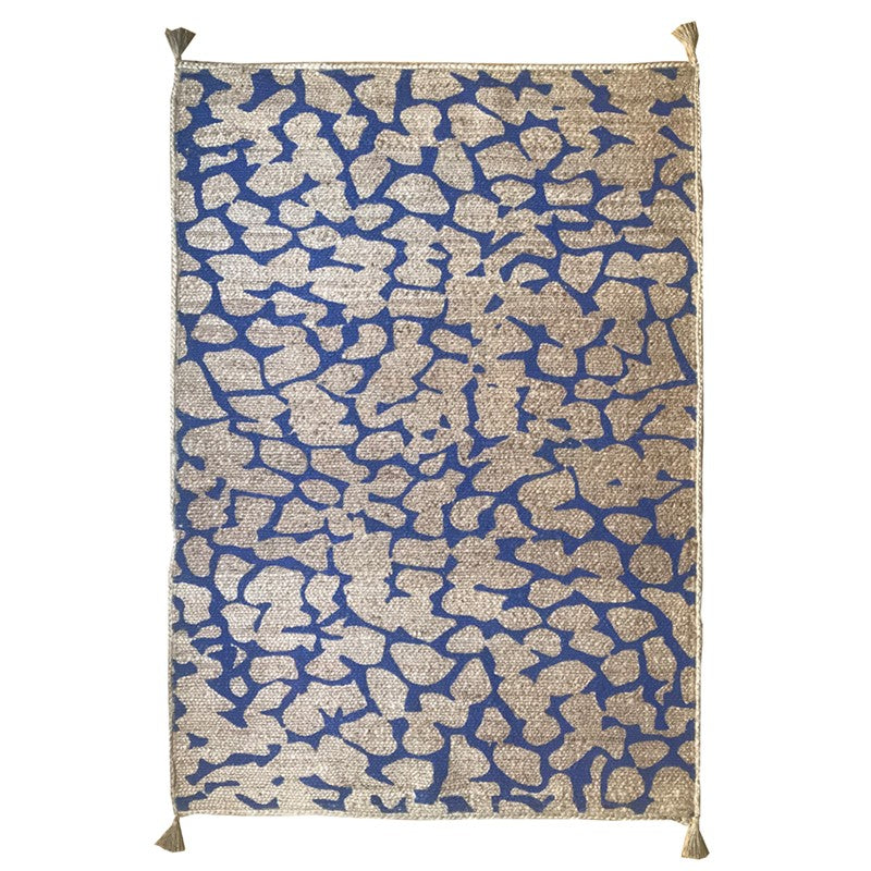 Tapis jute naturel aux motifs bleu