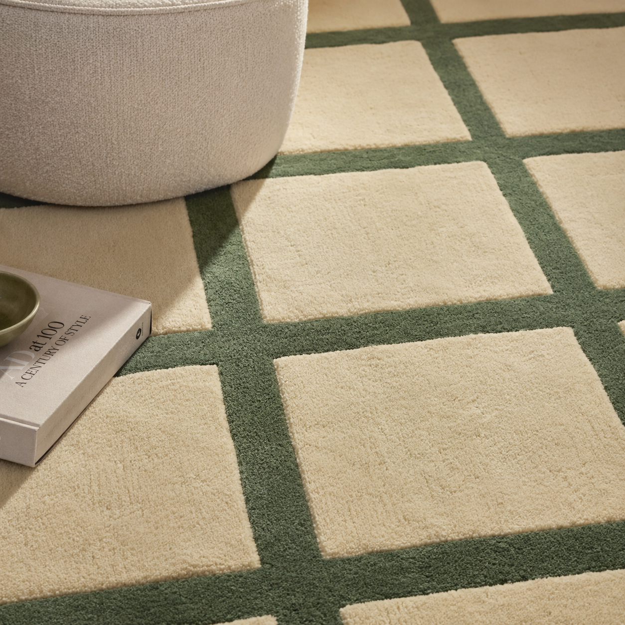 Tapis Damier crème et vert sauge