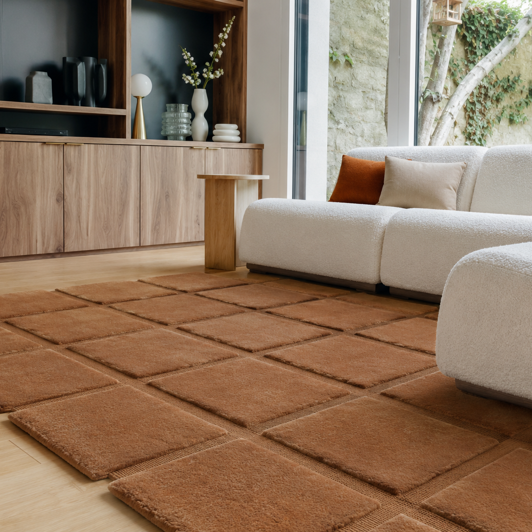 Tapis de salon en laine camel