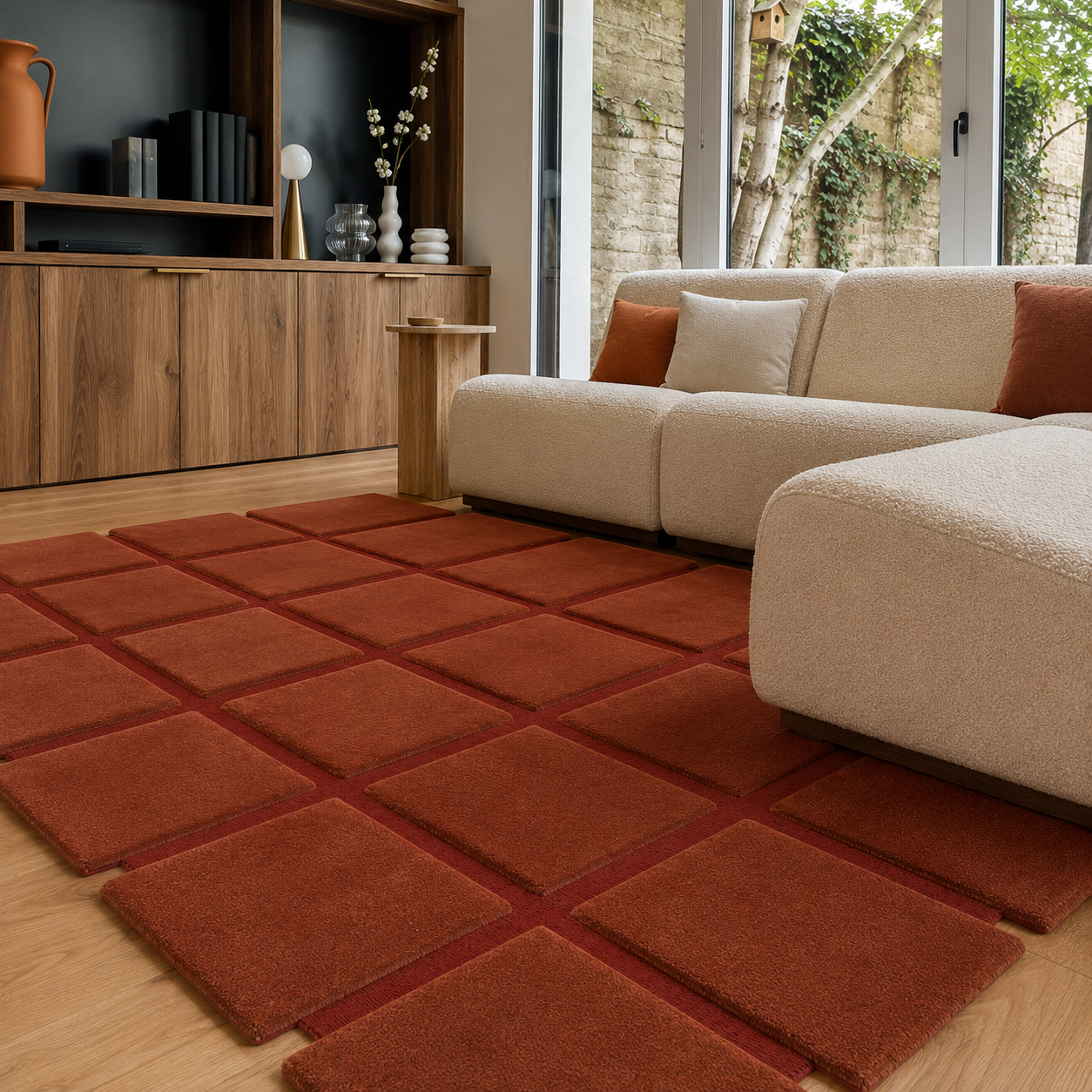Tapis Damier terracotta et rouge brique