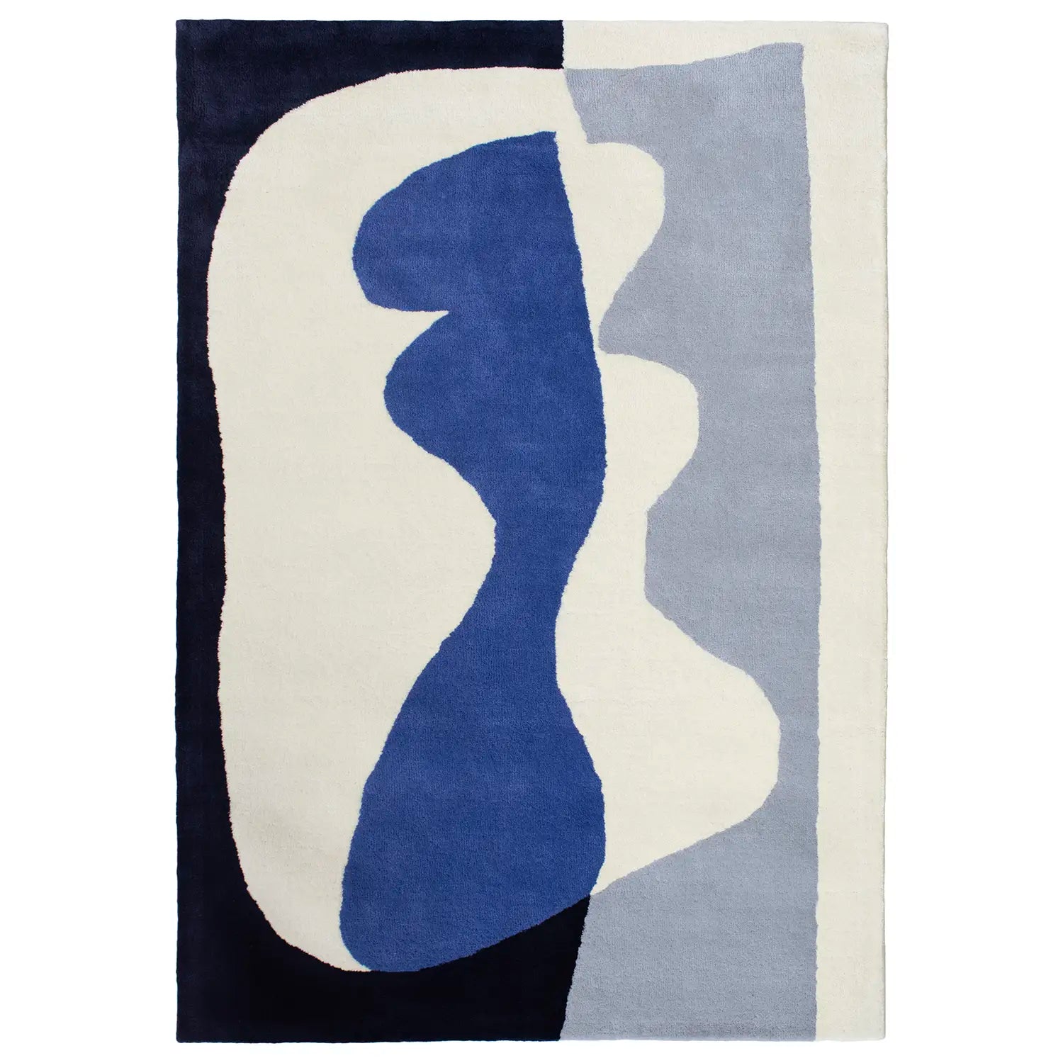 Tapis en laine bleu motif organique