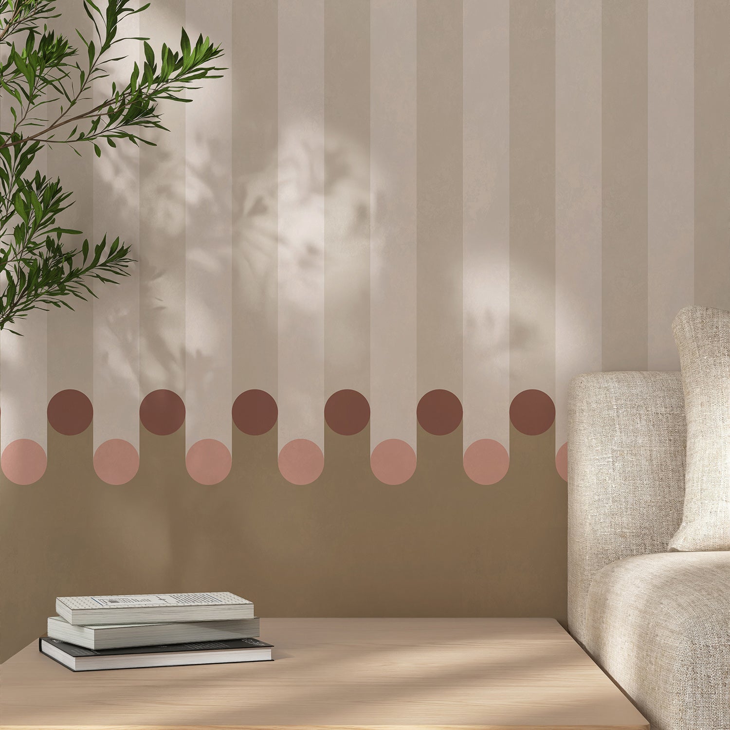 Papier peint rayé beige et rose Dott