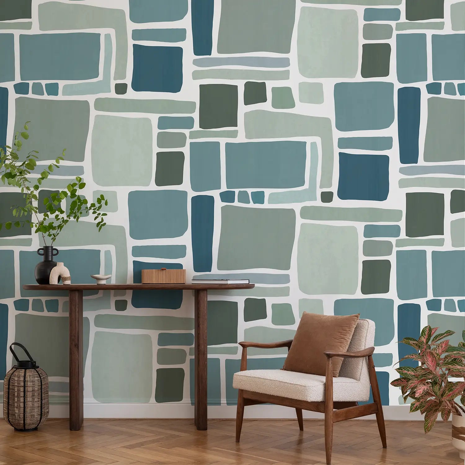 Papier peint bleu Dédales