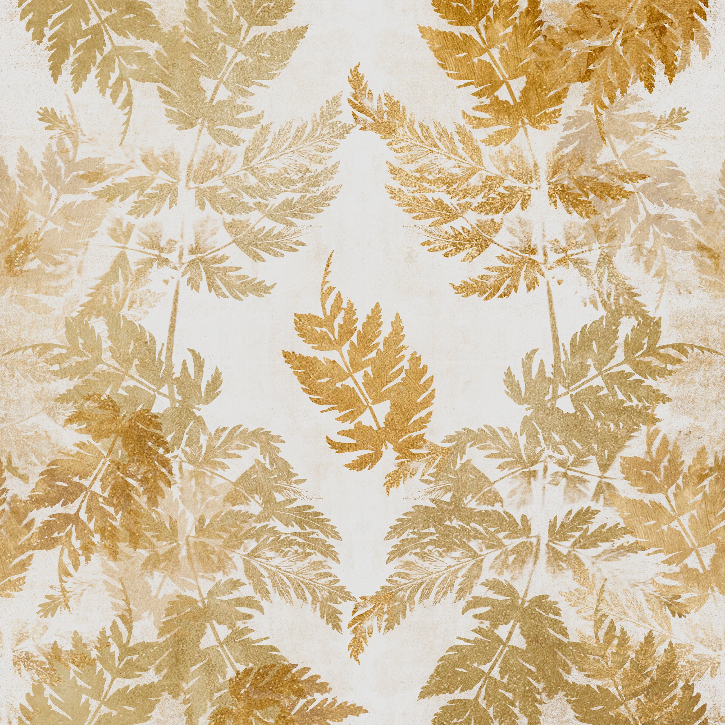 Papier peint crème feuilles d'or
