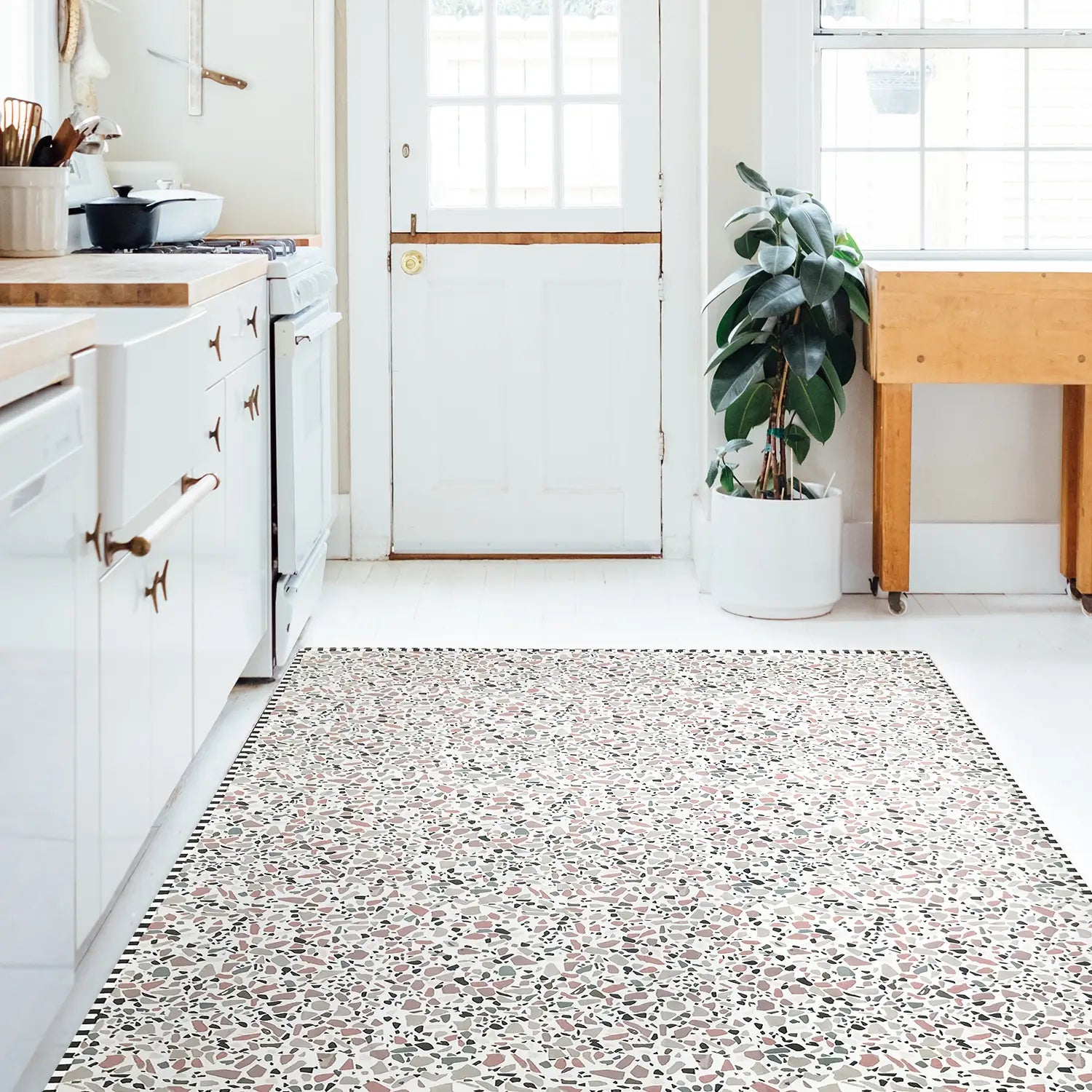 Tapis vinyle de cuisine imitation terrazzo