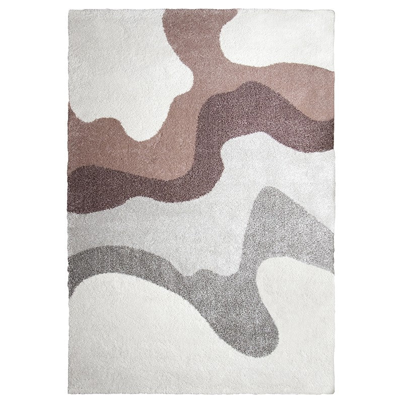 Tapis de salon aux motifs graphiques nude, gris et blanc
