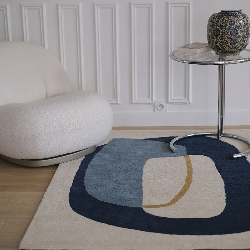Tapis en laine de Nouvelle-Zélande, haute qualité, motif bleu et jaune