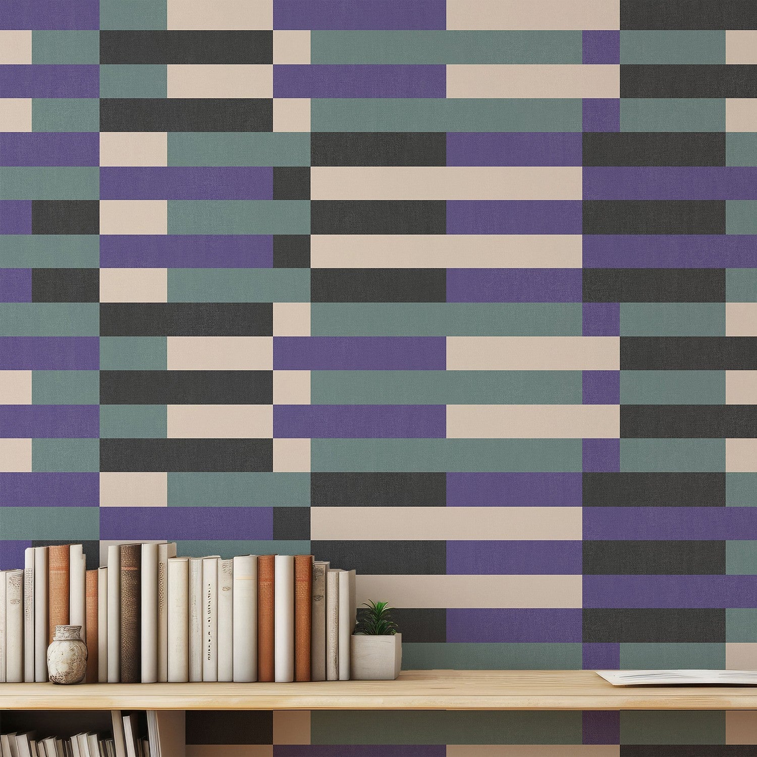 Papier peint violet et vert Bauhaus