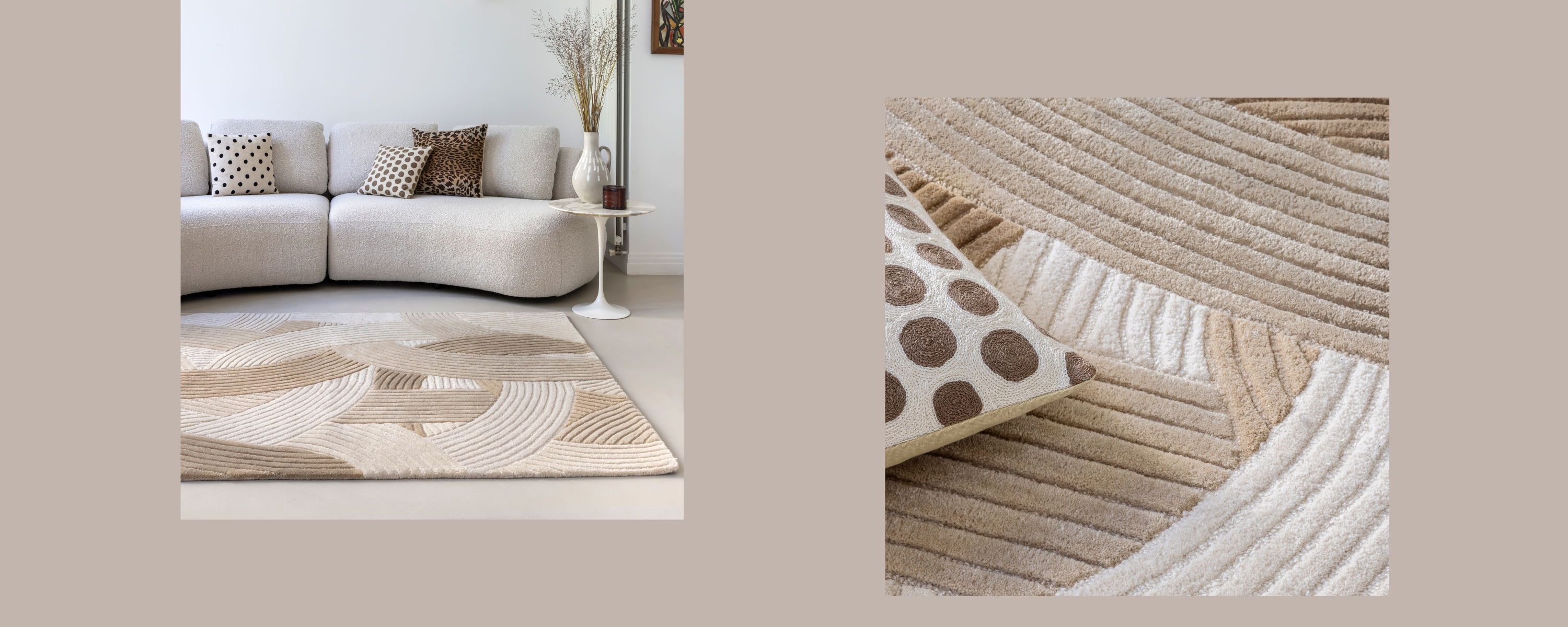 Tapis beige texturé en laine