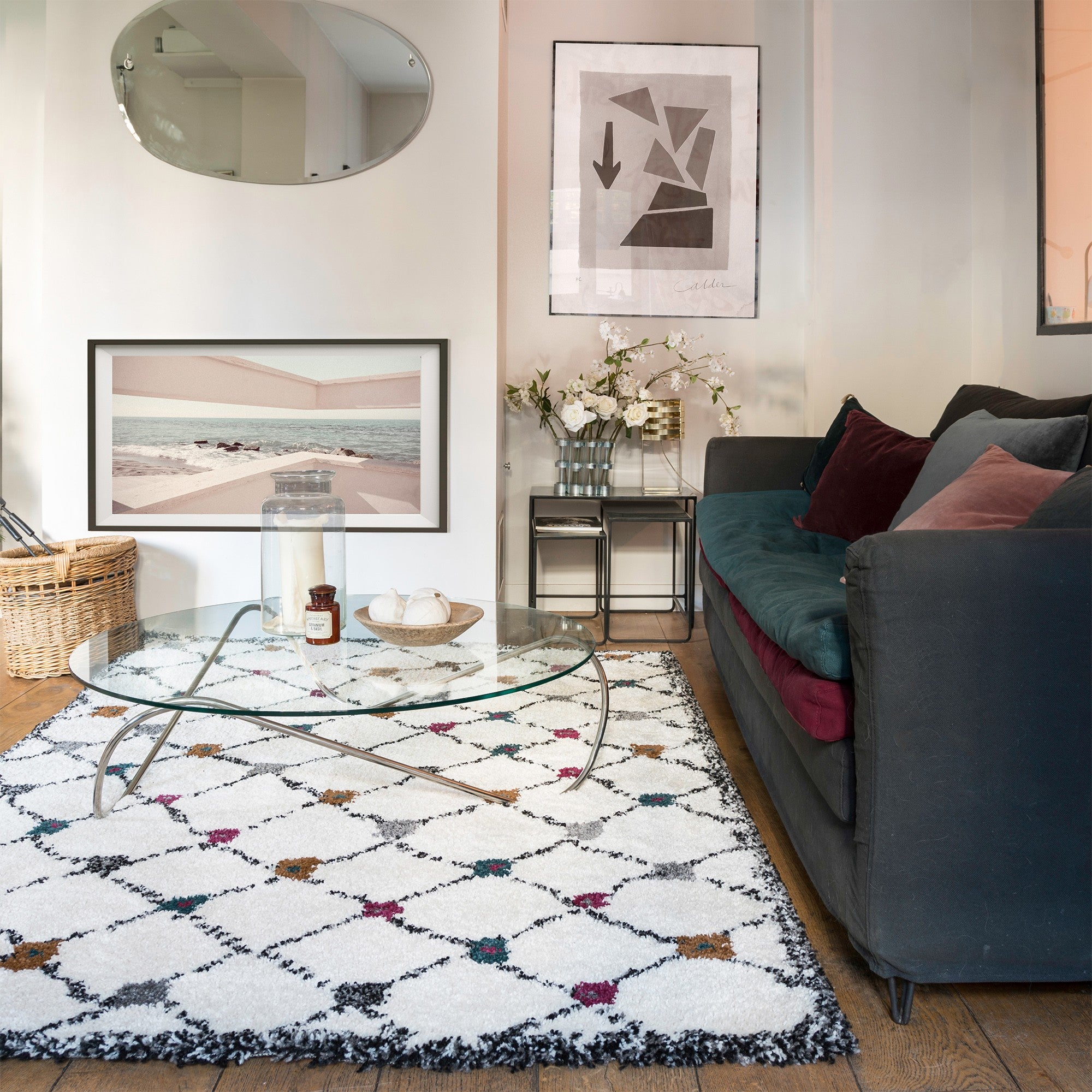 Tapis de salon ou chambre inspiration berbère aux couleurs neutres