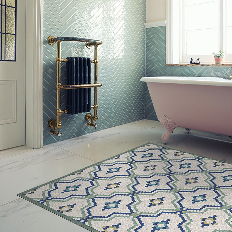 Tapis vinyle Tomettes bleu/vert