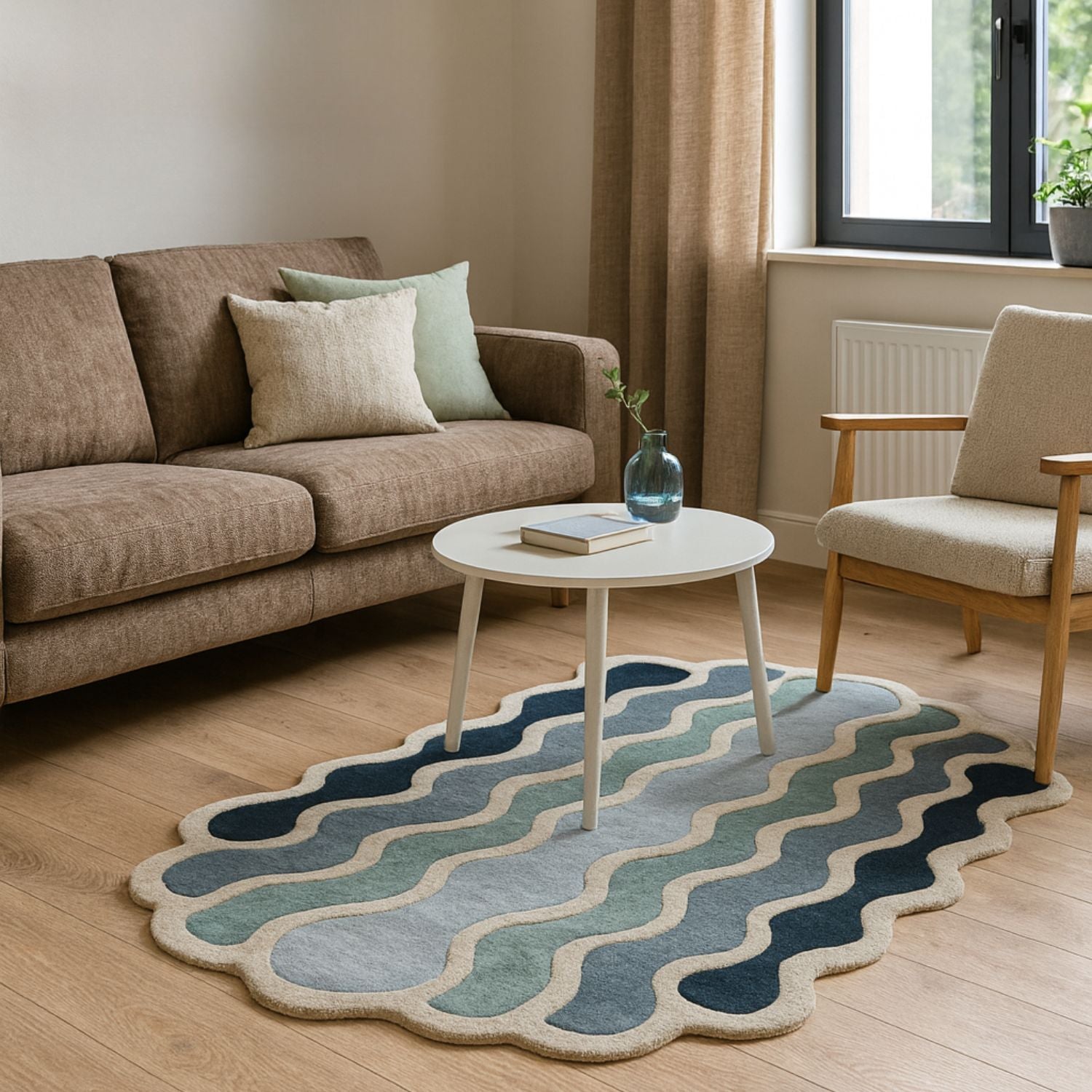 Tapis en laine bleu forme organique