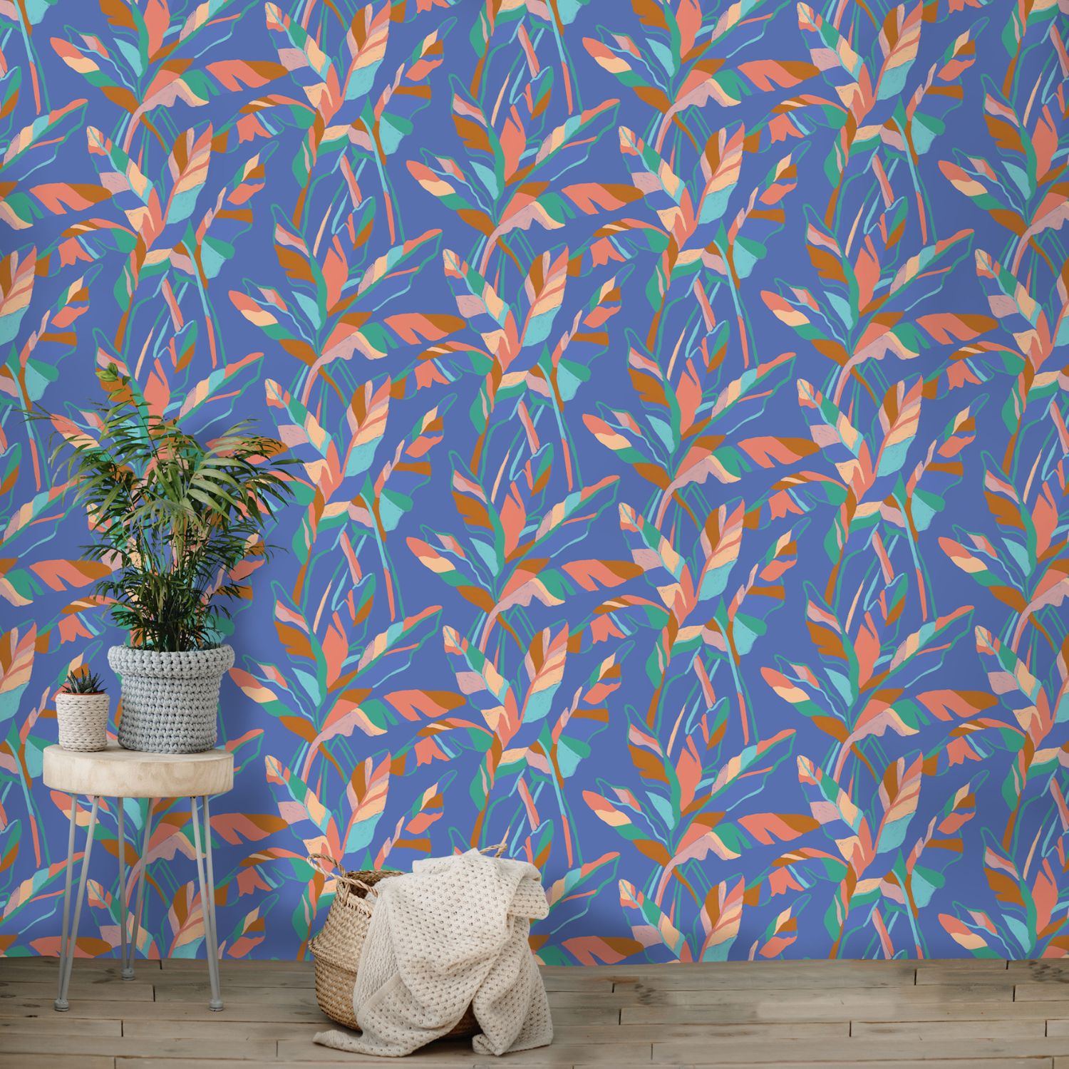 Papier peint bleu Banana Leaf