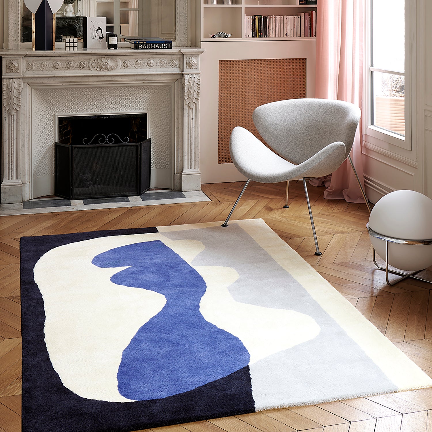 tapis de salon bleu en laine