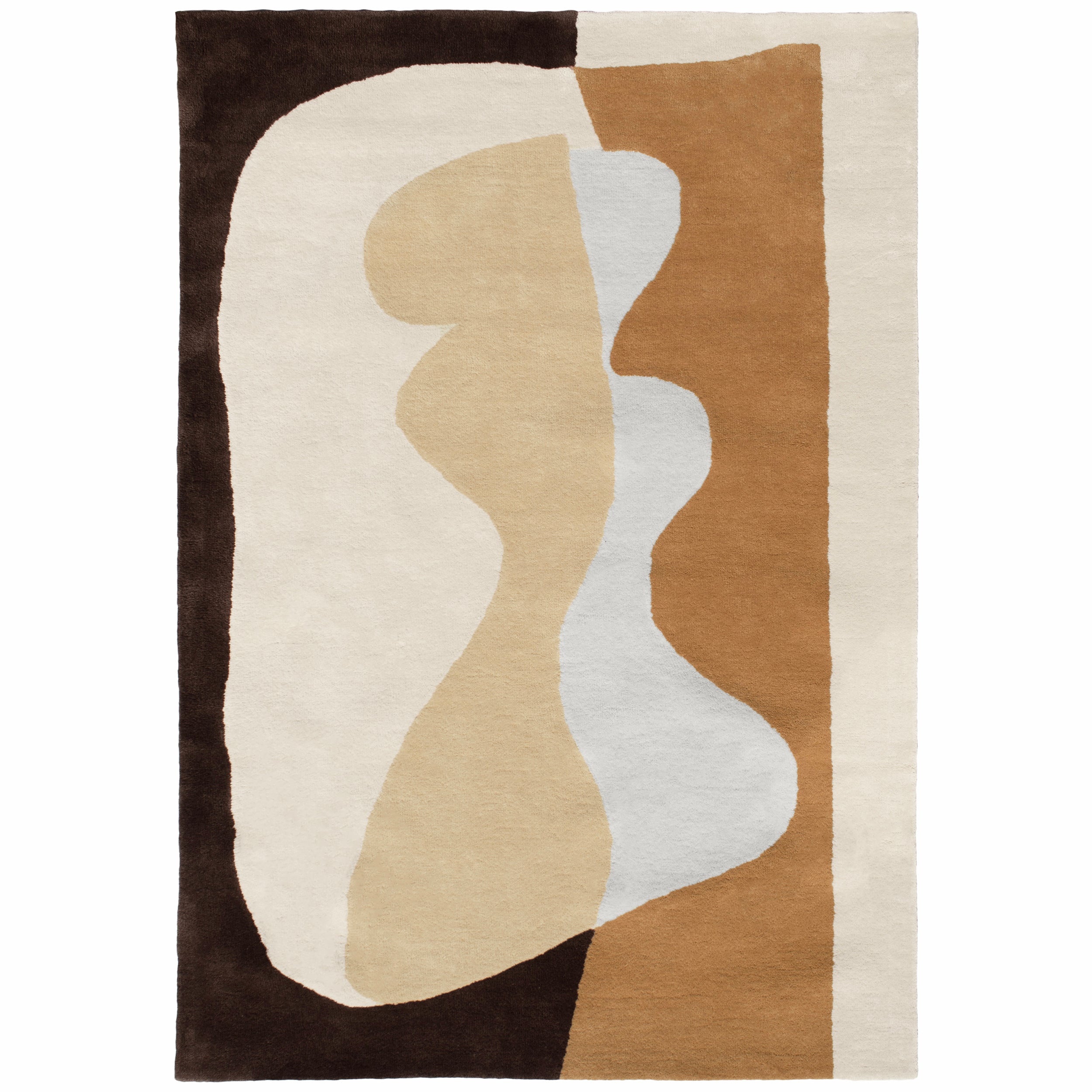 Tapis en laine au motif abstrait de couleur ocre, marron et beige