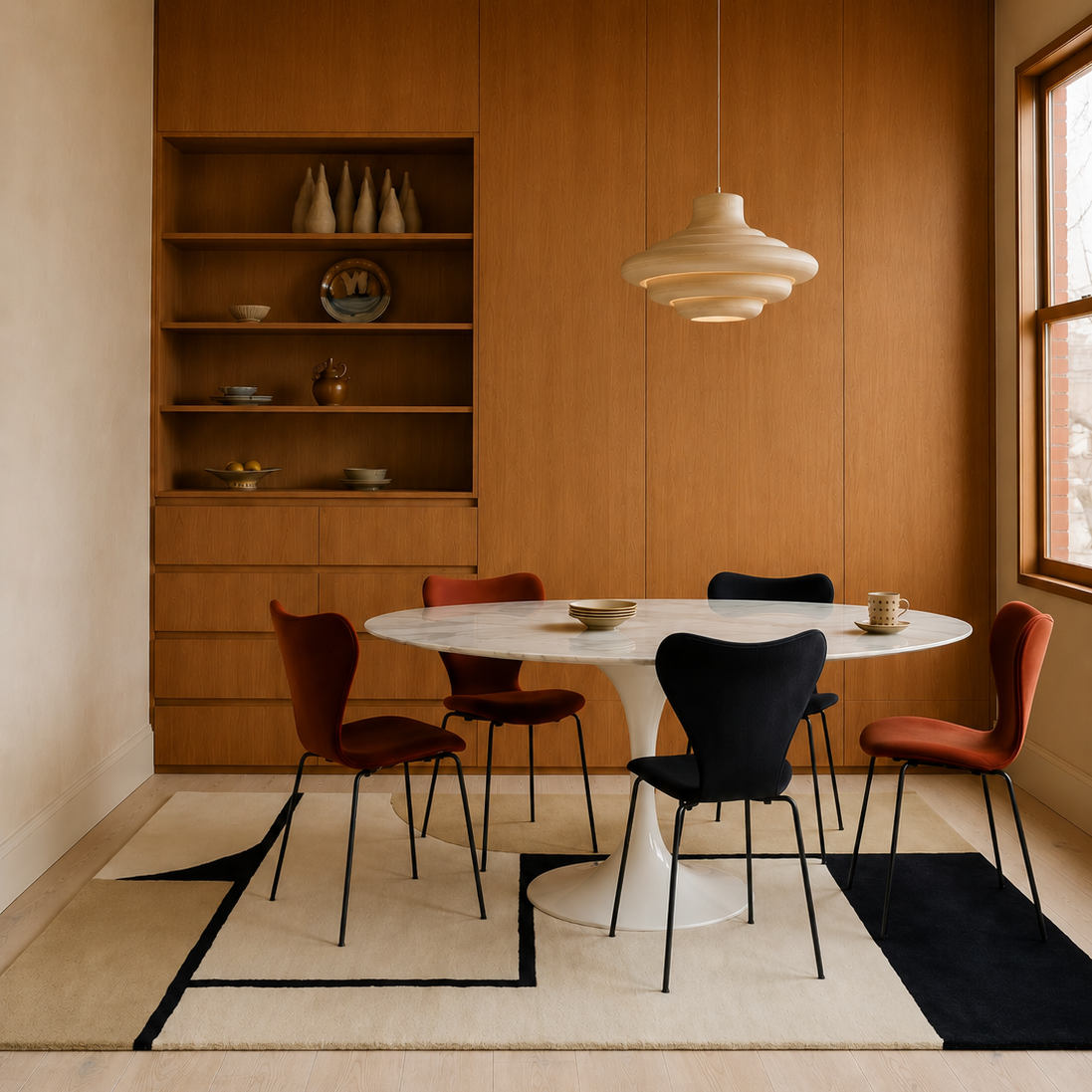 Tapis beige et noir en laine