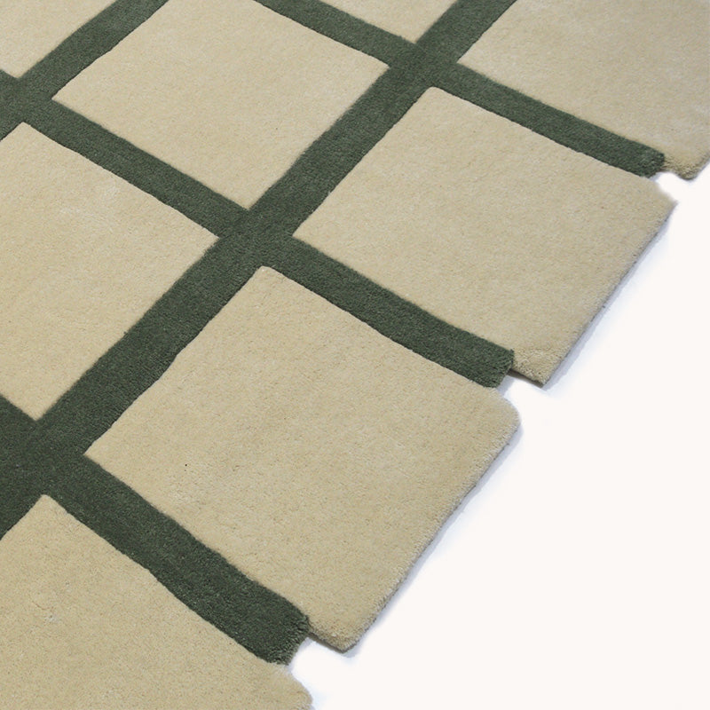 Tapis Damier crème et vert sauge
