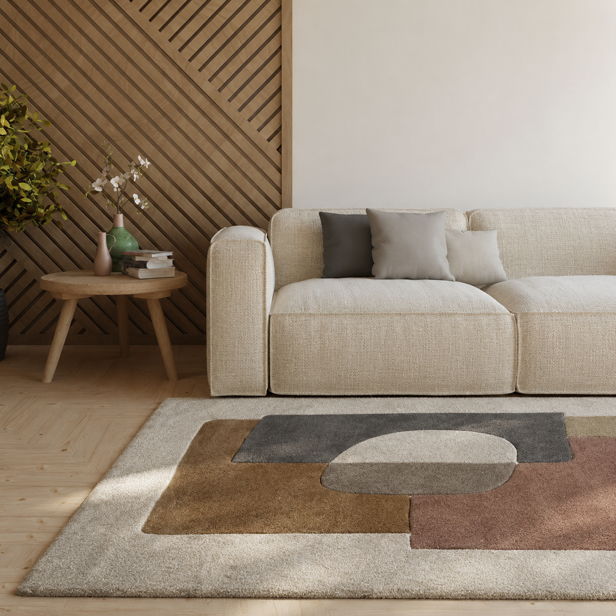 Tapis de salon rose poudré en laine